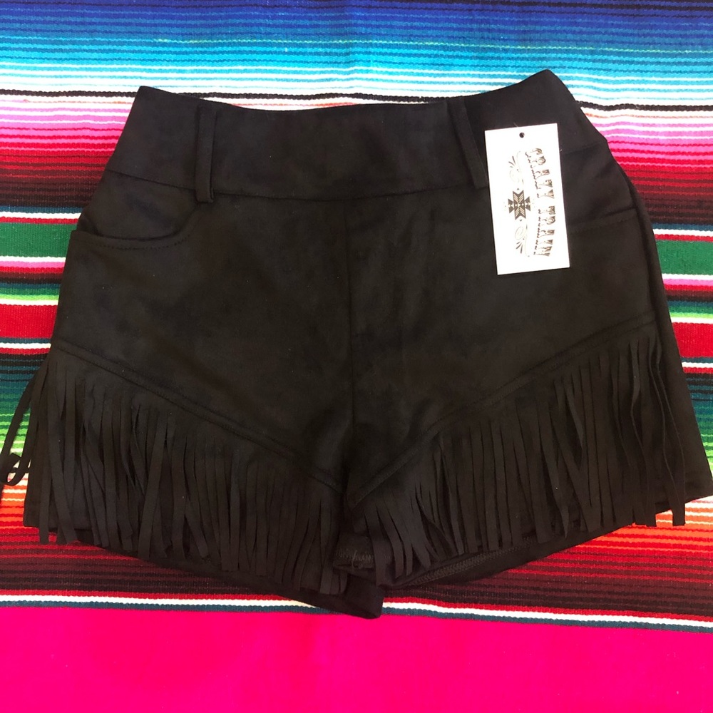 Crazy Train Black Fringe Shorts